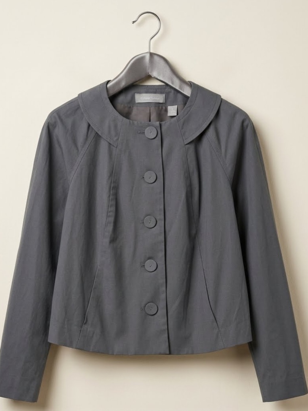 Vintage Y2K Liz Claiborne Charcoal Gray Rounded-Collar Button Jacket